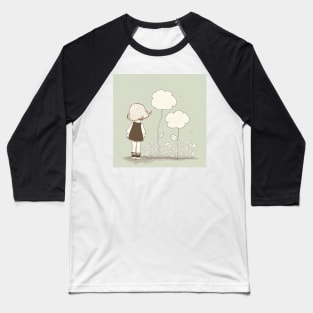 Cute Girl Flower Illustration Minimalist Baseball T-Shirt